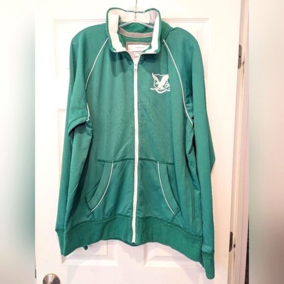 American Eagle jacket men's XXL Green Vintage Fit AE Eagle Logo Zip Up track Y2k - Picture 1 of 8